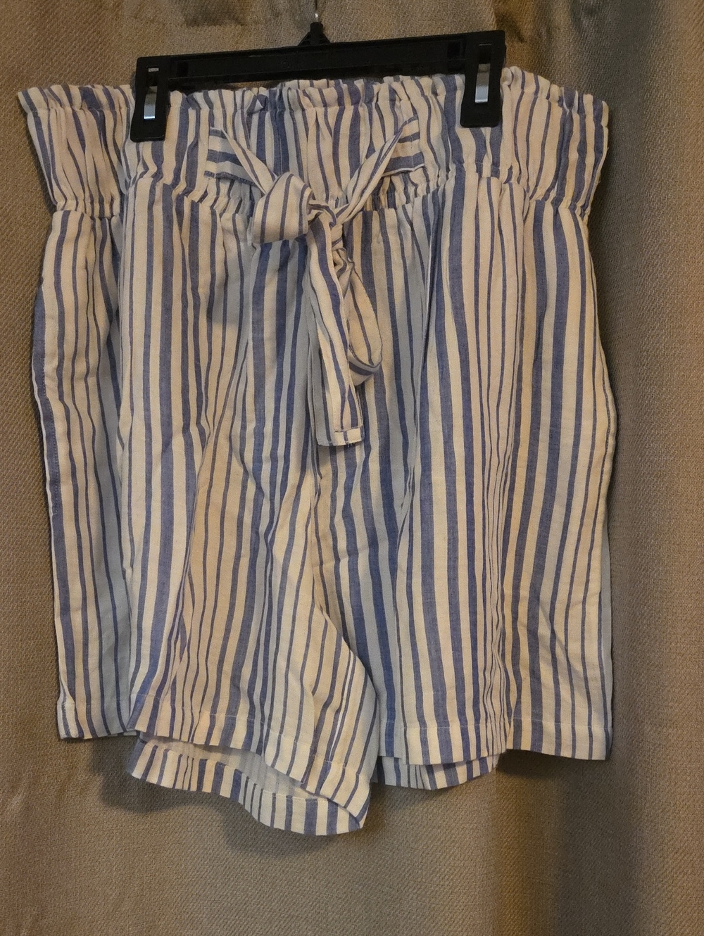 French Laundry Blue and White Striped Paperbag Waist Shorts